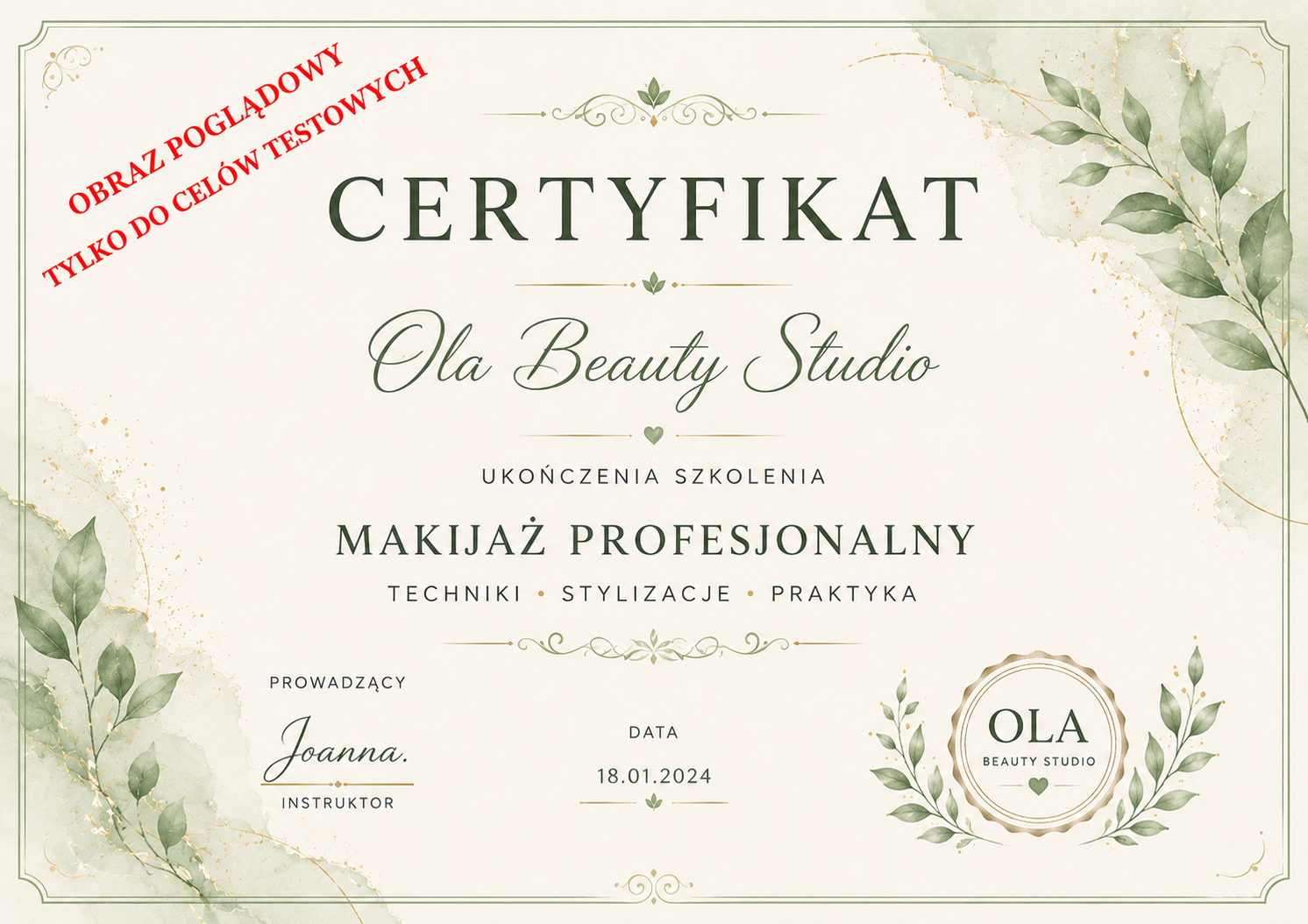 Certyfikat Ola Beauty
